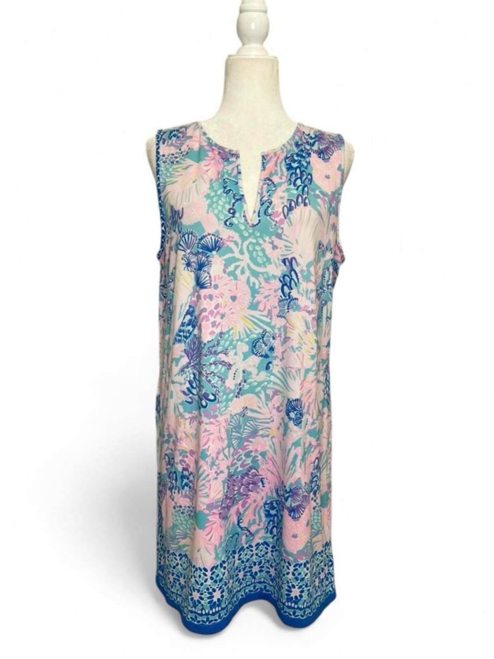Lilly Pulitzer Sleeveless Pastel Ocean Inspired Shift Dress - Pink & Blue